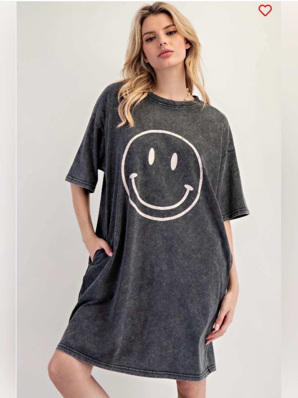 Easel Smiley face Washed Black Short Sleeve Tee shirt Dress